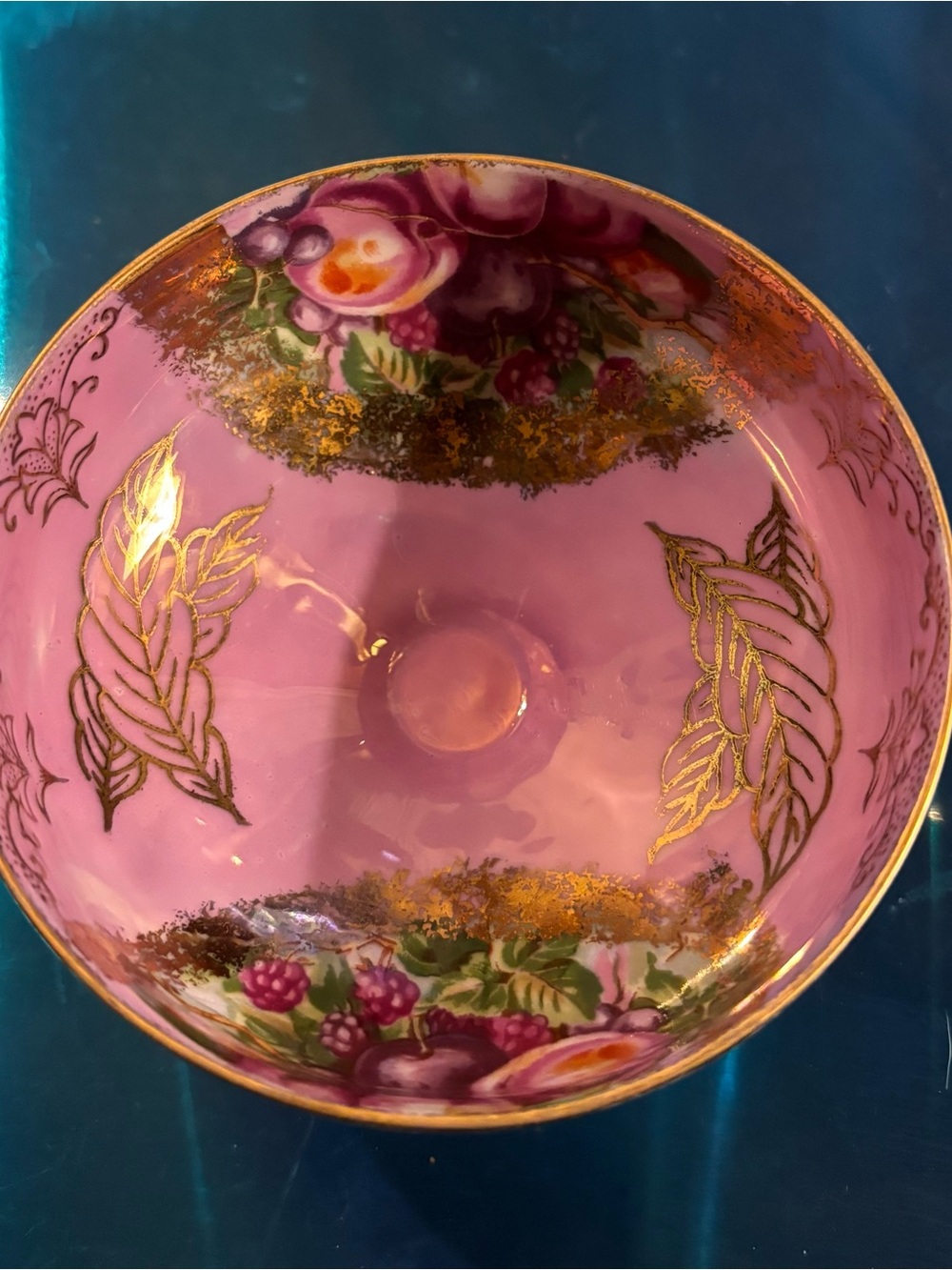 Vintage Pink Teacup with Gold Leaf and Floral Design Ashley England